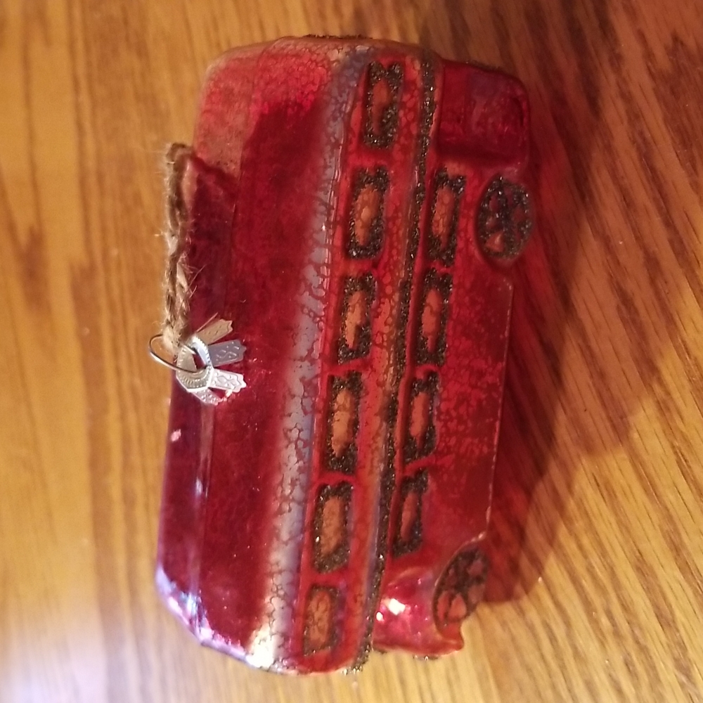 English Double Decker Glass  Christmas Ornament